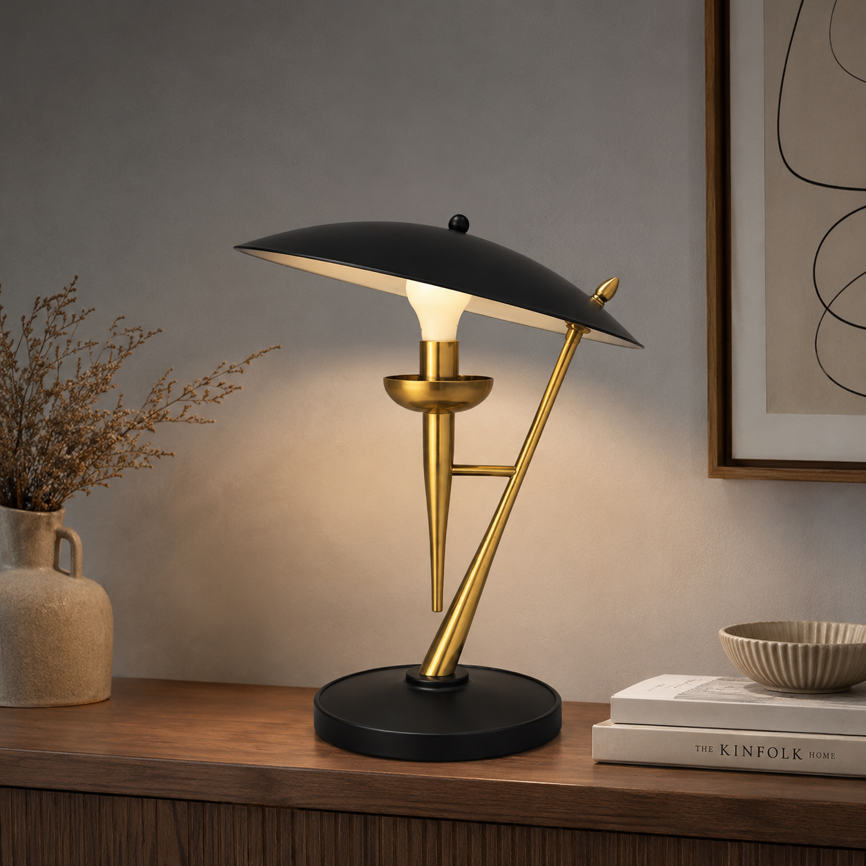 Wide Black Metal Shade Table Lamp