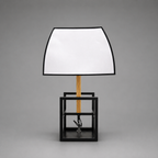 Geometric Black Frame Table Lamp with White Shade