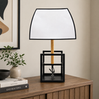 Geometric Black Frame Table Lamp with White Shade