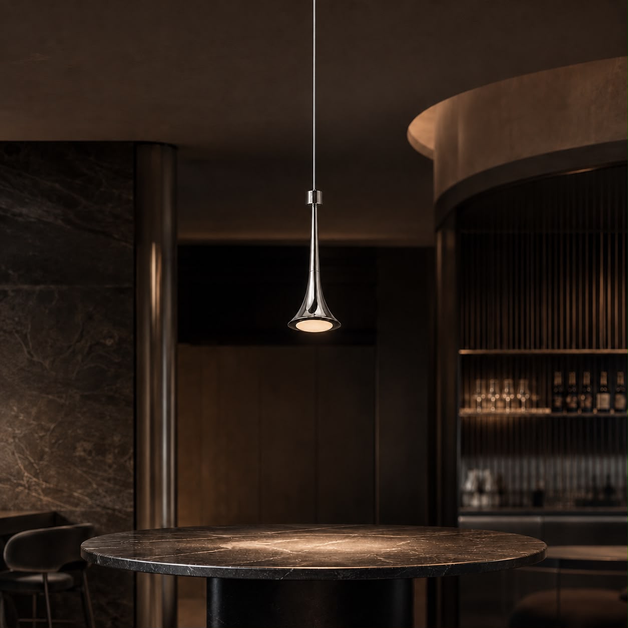 Modern Silver Trumpet LED Pendant