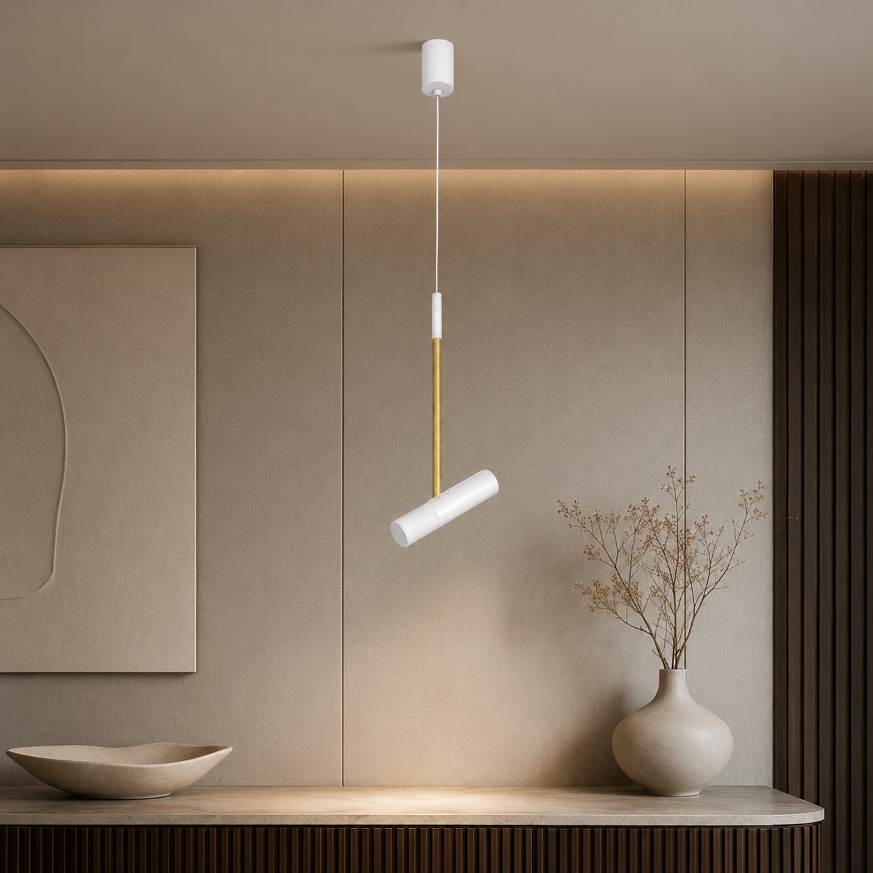 White & Gold Adjustable LED Pendant Light