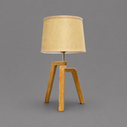 Wooden Tripod Table Lamp with Beige Fabric Shade